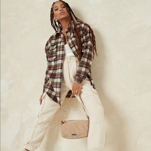 Cream check oversized shacket